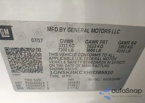 2017 Chevrolet Tahoe Lt from USA, damaged, VIN 1GNSKBKCXHR385510